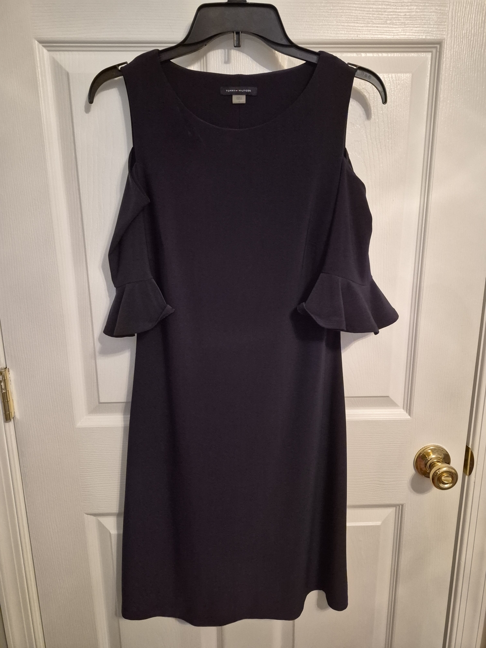 Tommy Hilfiger Navy Cold-Shoulder Ruffle Midi Dress